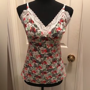 Womens Truffles Flower Print Sheer Cami